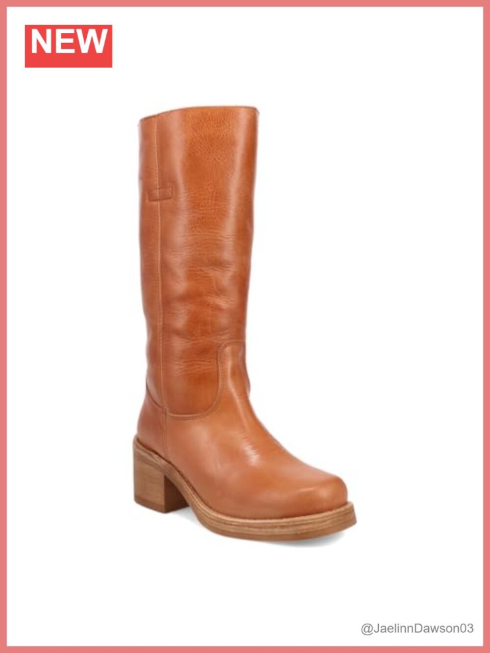 Womens Leather Pull On Knee High Block Heel Boots